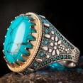 thumbnail image 3 of Mens Geometric Ring Electroplated Two Tone Metal Alloy Ring Inlaid Turquoise Stone Trendy Accessory Fashionable, 3 of 3
