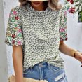 thumbnail image 5 of HaoXianJian Floral Print Womens Shirts Spring Tops for Women Summer Crew Neck Short Sleeve Shirts Solid Color Blouse Casual Going Out Tops for Women Basic Tees Loose Fits, 5 of 6