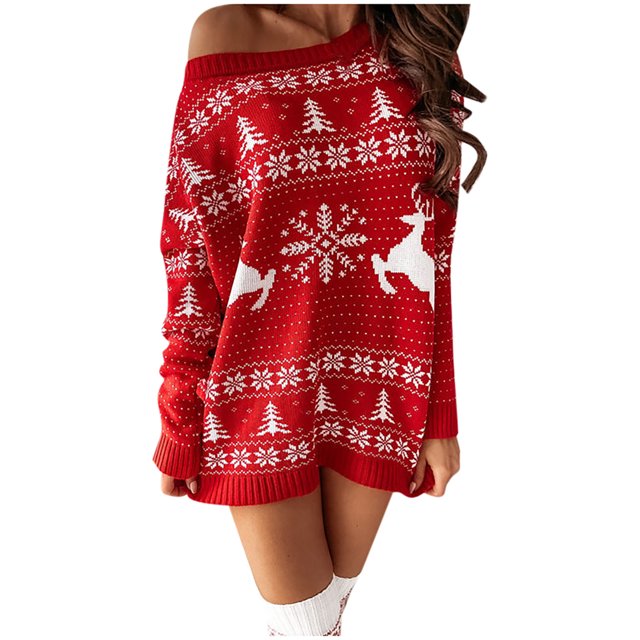 Vestido de manga larga con estampado de Navidad para mujer a la moda Fridja nbo2930