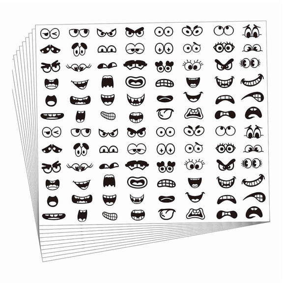 960Pcs Black Eye Mouth Stickers, 48 Designs Cartoon Face Expression Stickers for Cup Scrapbook Art Craft DIY Decoration
