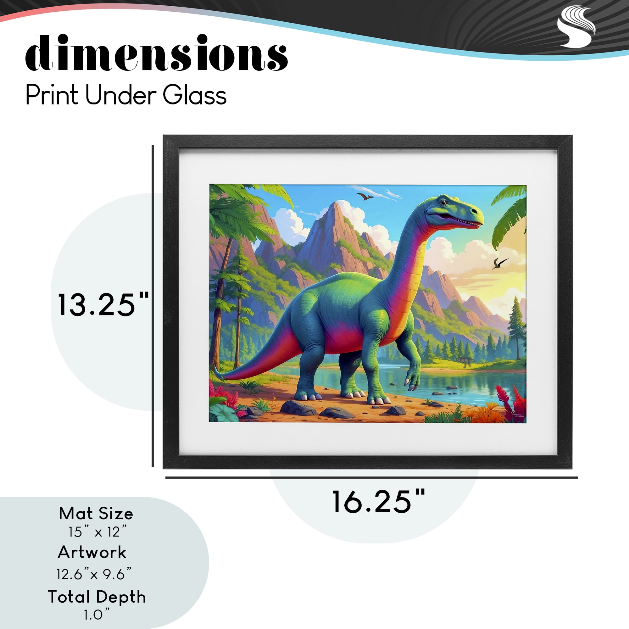 Stupell Industries Vibrant Brontosaurus by River Black Framed Print Under Glass, design by Tabz Jones