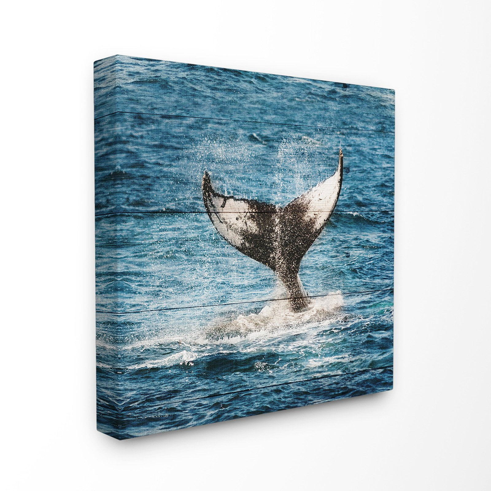 The Stupell Home Decor Collection Whale Tail Ocean Splash Planked Look Stretched Canvas Wall Art, 30 x 1.5 x 30