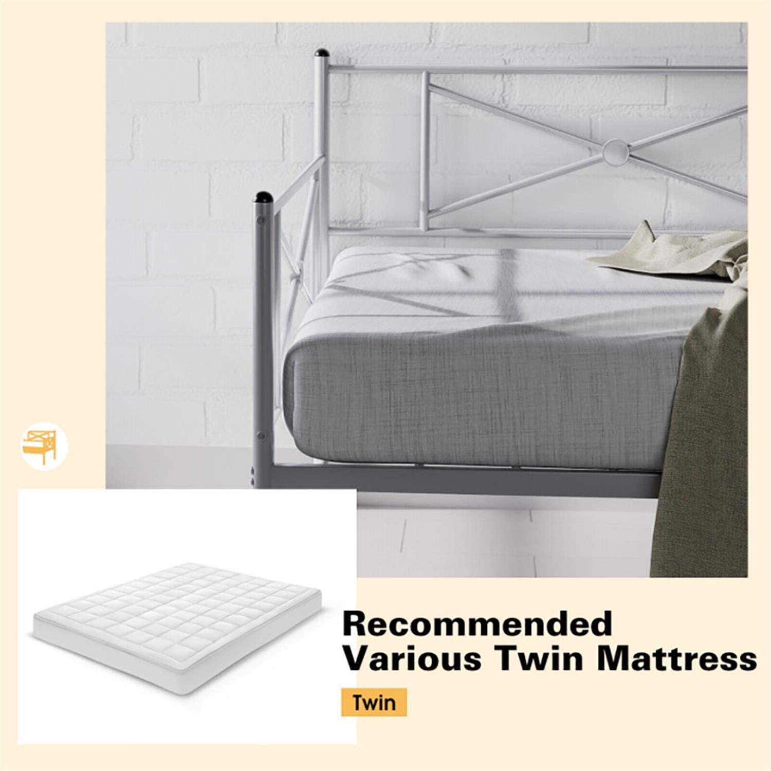 Demi Bonn Metal Daybed Twin Bed Frame Stable Steel Slats Sofa Bed, Modern Bed Frame for Teens, Silver