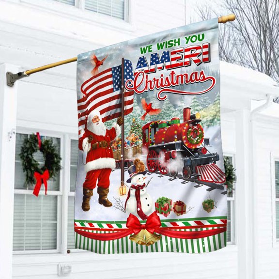 FLAGWIX American Christmas House Flag 29.5" x 39.5" - Santa Claus. We Wish You Ameri Christmas Flag THN3610F