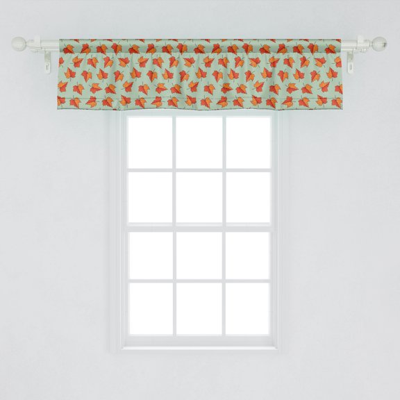 Autumn Window Valance Pack of 2, Repeating Maple Leaf Pile Simple Illustration Calm Earthy Tones Print, Rod Pocket Curtain Valances Kitchen Bedroom, 2 Sizes, Pale Green and Vermilion, by Ambesonne