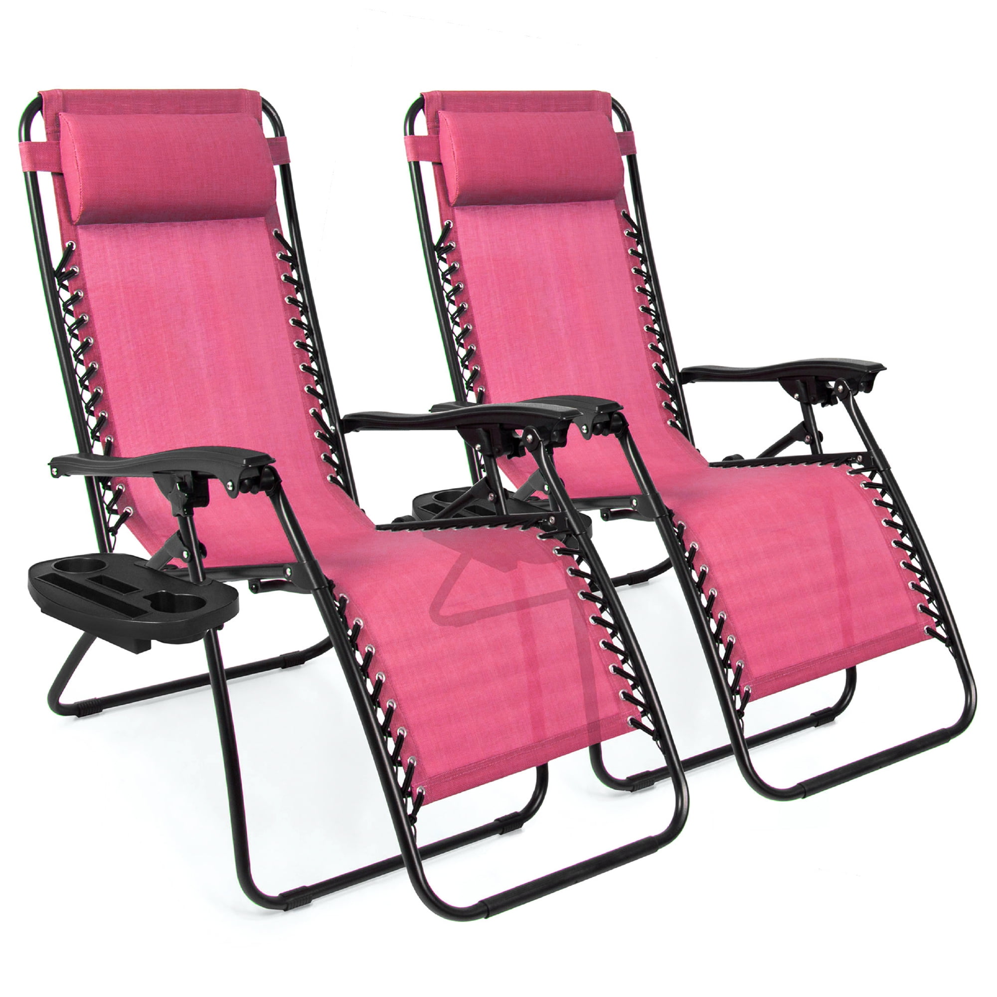 Best Choice Products Set of 2 Adjustable Zero Gravity Lounge Chair Recliners for Patio, Pool w/ Cup Holders - Pink