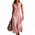 thumbnail image 3 of Uootdi Robes en Lin pour Femmes Col en V Sans Manches Détail Fendu Robes Coupe Décontractée Robes Maxi Tenue de Vacances Cadeau, 3 of 8