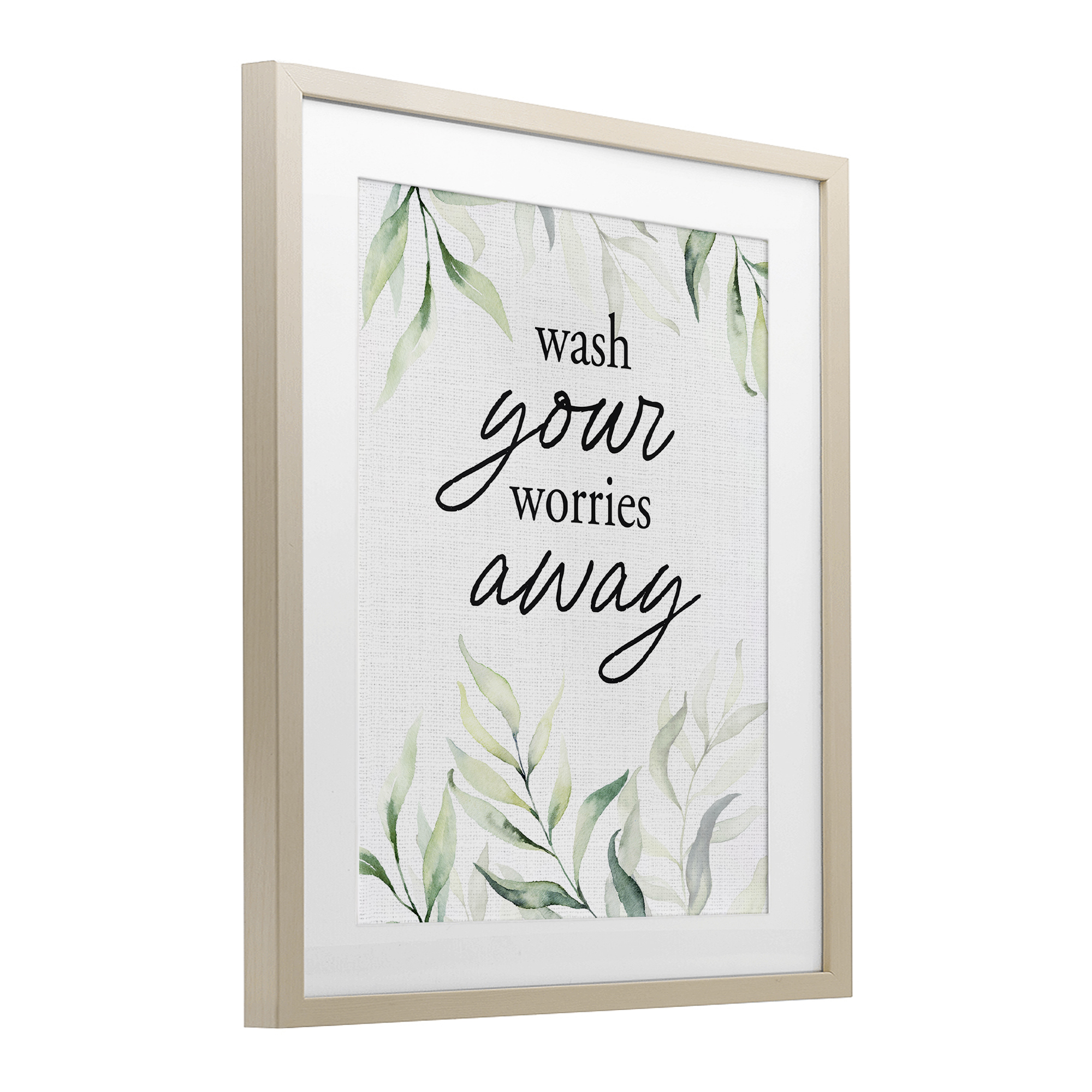 Wash Worries Away Leaves Birch Framed Print Under Glass, design by Lettered and Lined