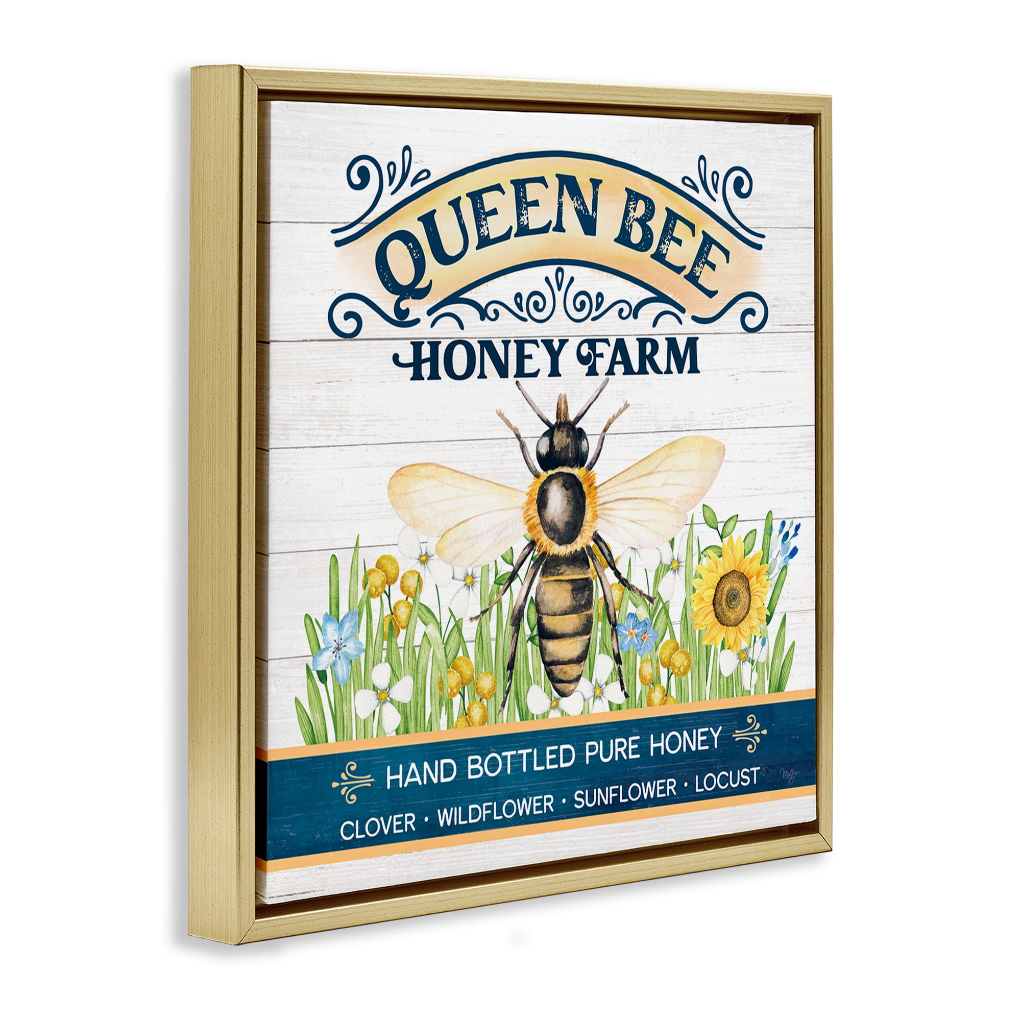 Stupell Industries Queen Bee Honey Farm Animals & Insects Painting Gold Floater Framed Canvas Art Print Wall Art, 25 x 25
