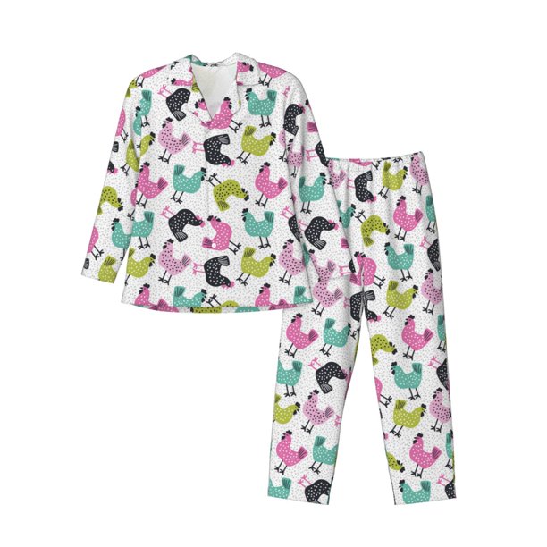 Fotbe Funny Chicken Pijama de Hombre con Estampado de Manga Larga, Conjunto de 2 Piezas, Ropa de Dormir Suave y Cómoda con Bolsillos-X-Large