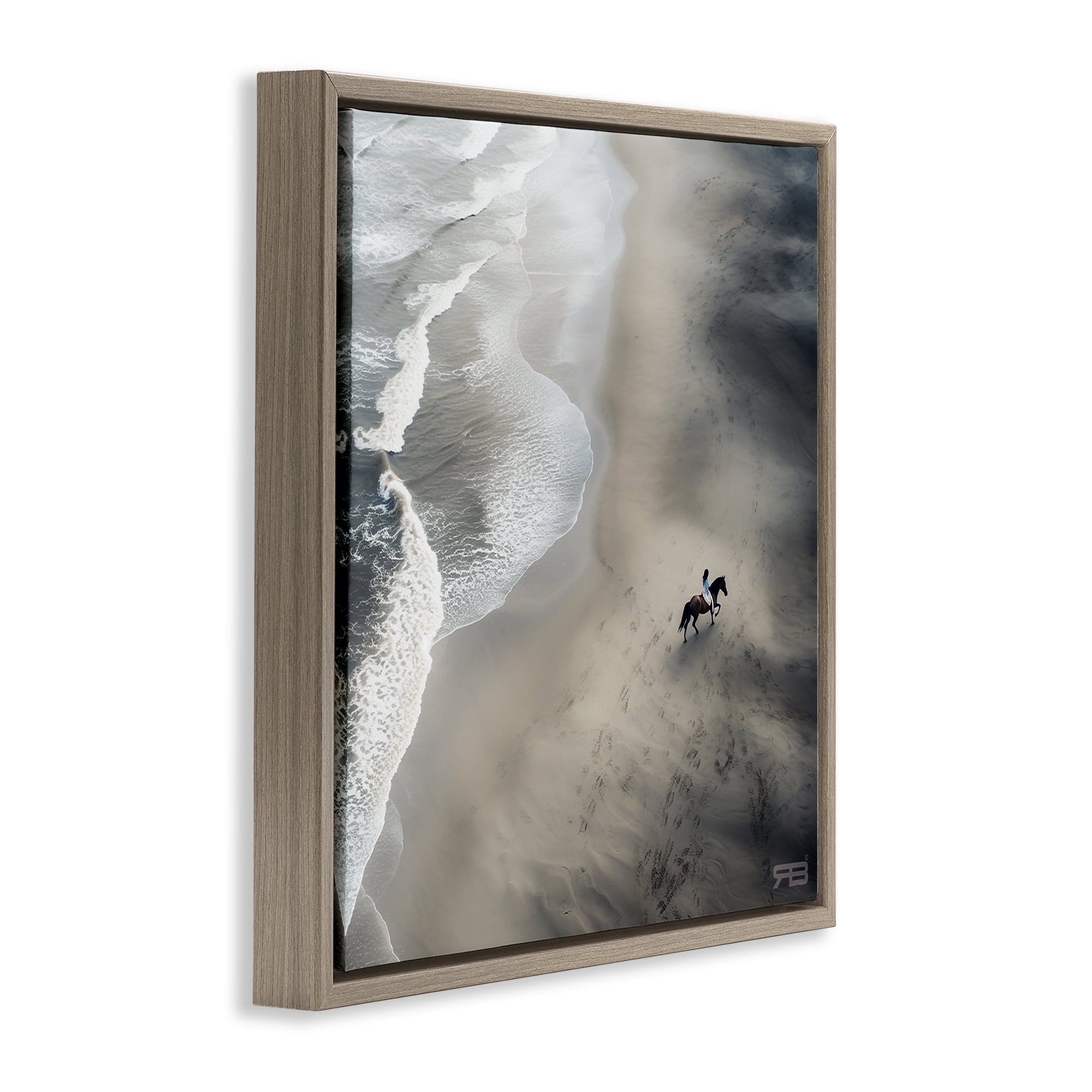 Stupell Industries Aerial Beach View Horse Nautical & Beach Painting Brown Floater Framed Canvas Art Print Wall Art, 18 x 18