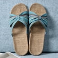 thumbnail image 2 of ShiShine Linen Slide Sandals for Women Breathable Striped Knot Accents Non Slip Sole Beach Resort Shoes for Vacation and Leisure, 2 of 3