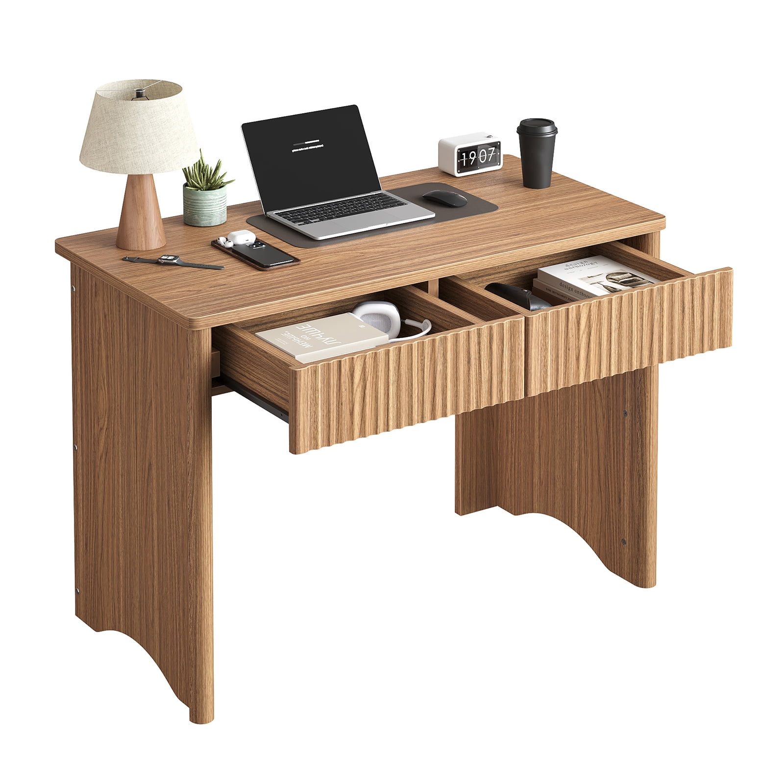 Bestier Computer Desk with 2 Storage Drawers,Home Office Writing Study Desk PC Table for Small Space,Brown Oak