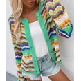 thumbnail image 3 of HLSOHJP Women's Rainbow Knitted Cardigan Sweater Long Sleeve Multicolor Striped Sweater Jumpers Open Front Jacket, 3 of 7
