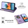 thumbnail image 2 of SaniMore for Samsung Galaxy A33 5G Case with Card Slot, Line Stitching Metal Button Zipper Wallet PU Leather Cover with Folio Flip Kickstand + Hand Strap Shockproof Protective Shell, Purple, 2 of 7