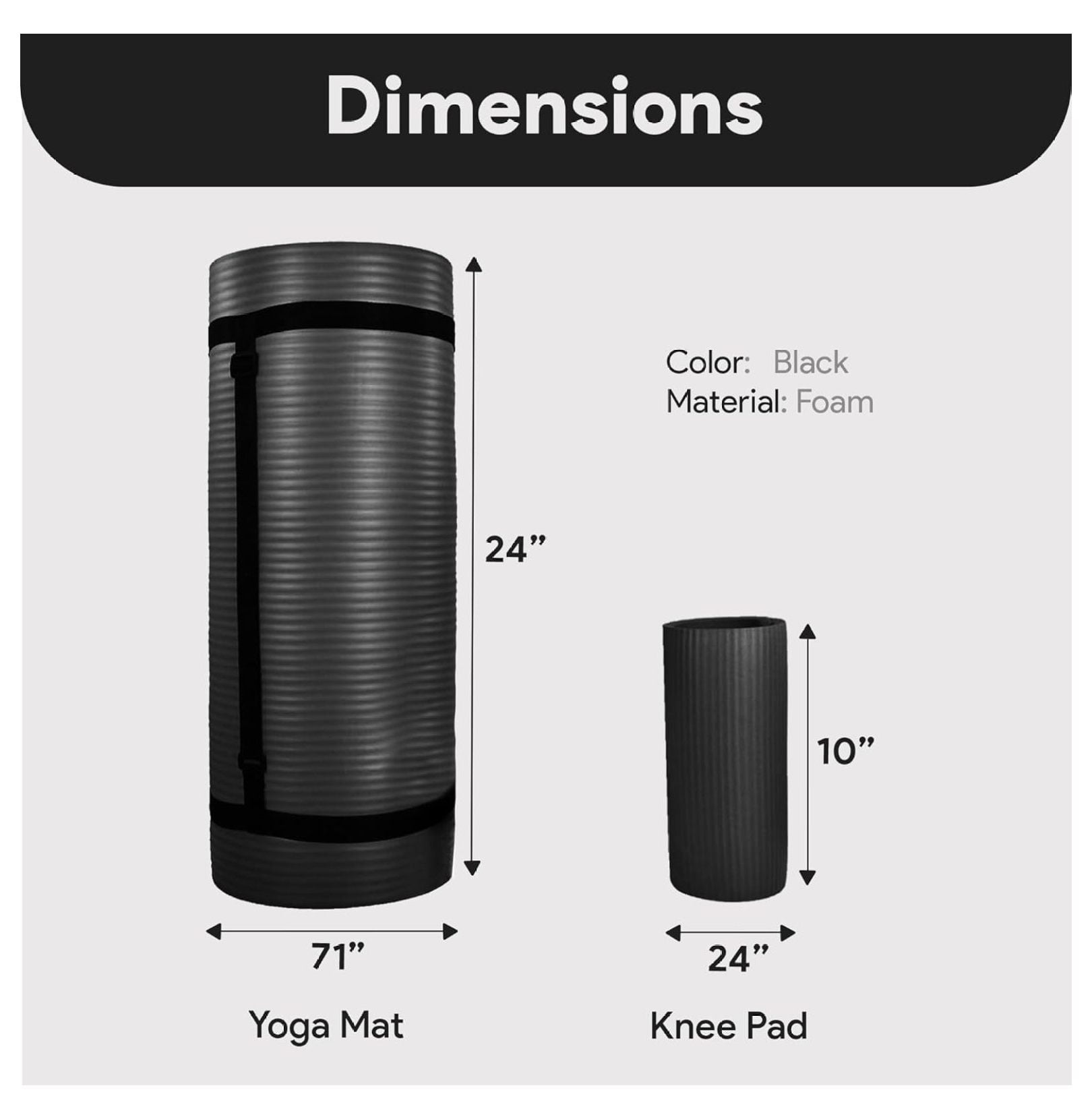 Yoga Mat with Knee Pad - 71x24 Inch Extra Thick Non-Slip Mat for Yoga, Pilates & Fitness - Includes Carrying Strap & Cushion - Home, Studio, Gym