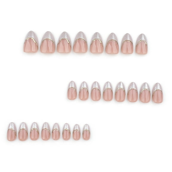 Huhudde 24pcs White French Tip Press On Nails Short Almond Styles False Nails with Gold Line Design for Manicure Nails Art