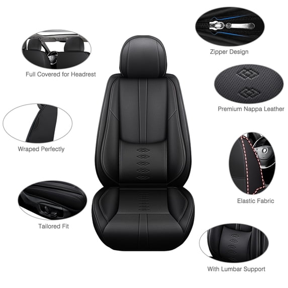 2015 Car Seat Cover for TOYOTA CAMRY , Black Car Seat Covers, Premium Leather Full Set of 5 Seats With Lumbar Support Suitable for All Seasons, Pet Car Seat Covers