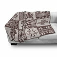thumbnail image 2 of Kokopelli Soft Flannel Fleece Throw Blanket, Patchwork Style Frog Hand Chameleon Shepherds Prehistoric Pattern, Cozy Plush for Indoor and Outdoor Use, 60" x 80", Rose Pale Maroon, by Ambesonne, 2 of 5