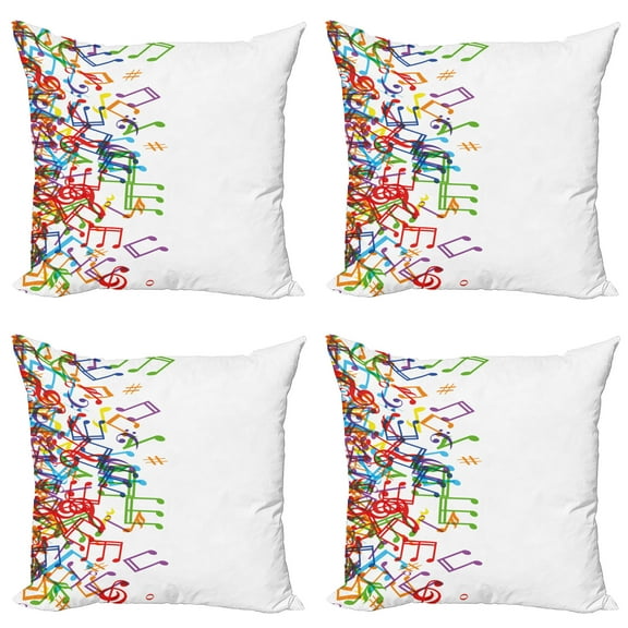 Ambesonne Music Throw Pillow Cover 4 Pack, Rhthm Tempo Melody, 16", Multicolor White