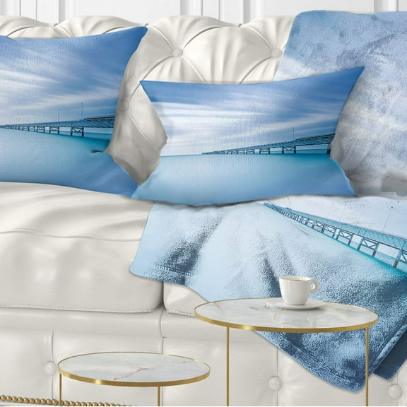 Designart Industrial Pier in the Sea - Seascape Throw Pillow - 12x20