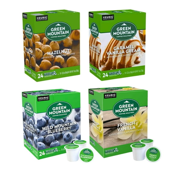 Green Mountain Coffee Roasters K Cups Coffee Variety Pack – French Vanilla, Caramel Vanilla Cream, Wild Mountain Blueberry, Hazelnut - Light Roast, 96 Ct Coffee Pods