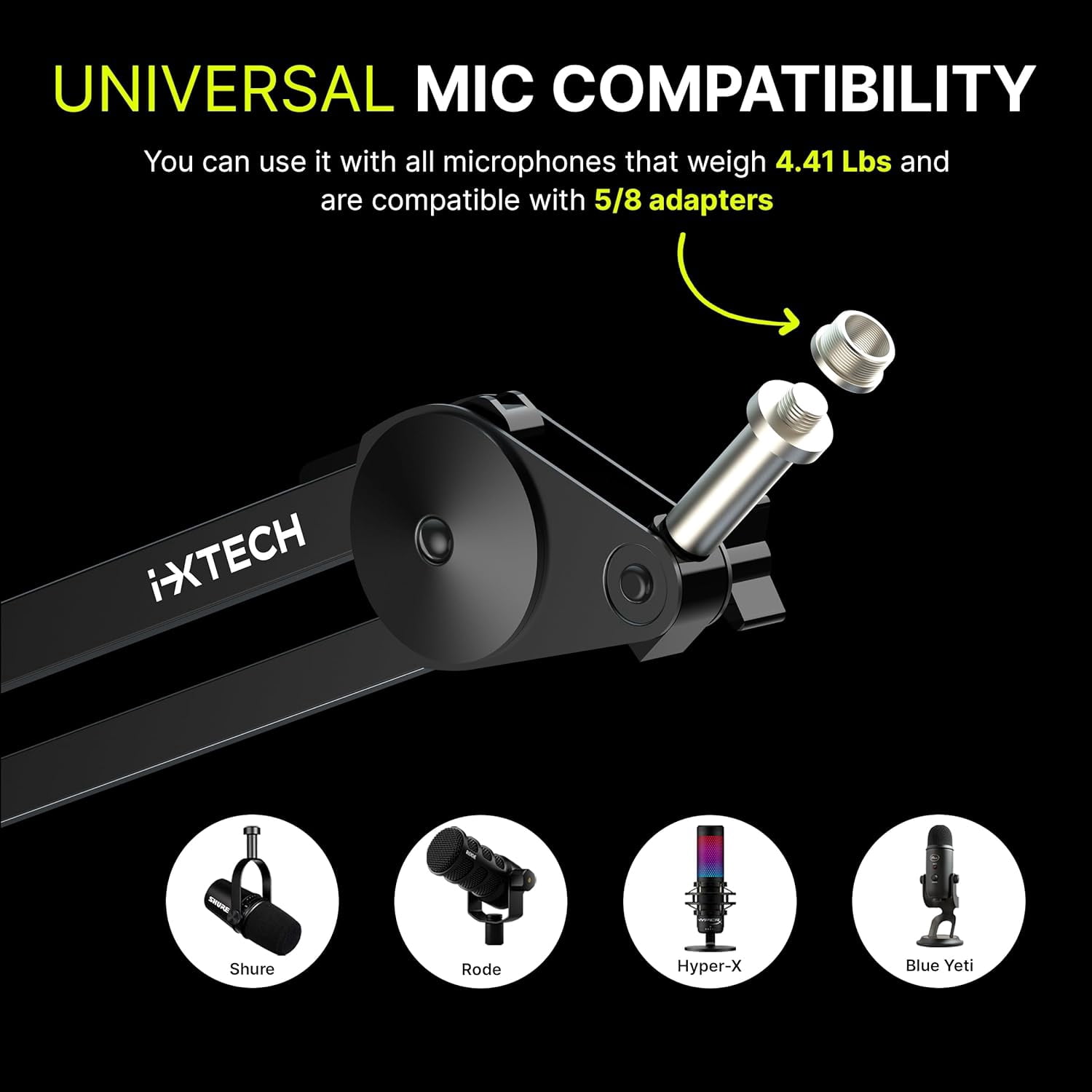 IXTECH Microphone Boom Arm Stand, Heavy Duty Adjustable Mic Stand with Cable Ties, Desk Mount Arm Stand for Gaming Streaming Podcasting (LARGE).