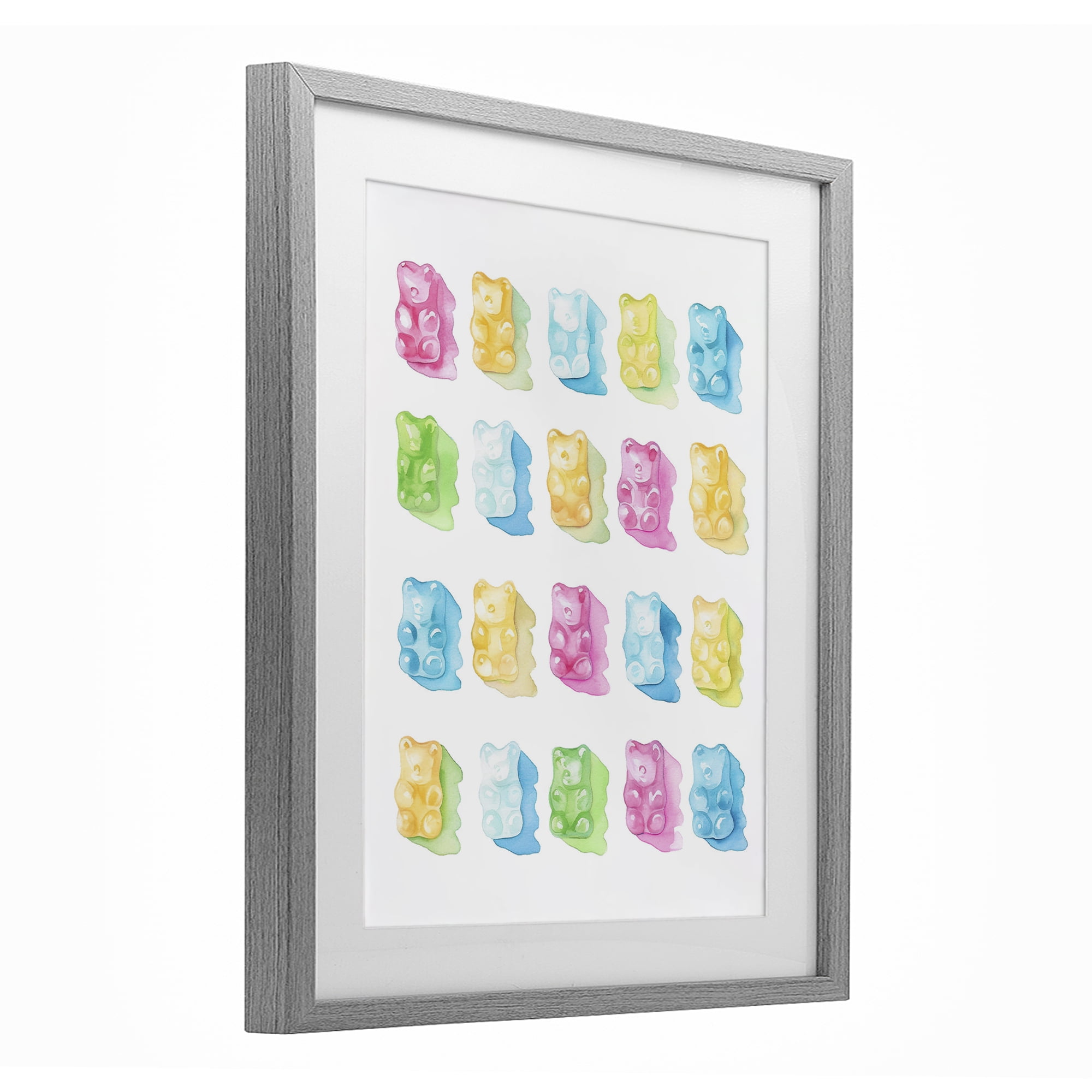 Pastel Candy Bears Collection Gray Framed Print Under Glass, design by Lil' Rue