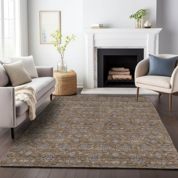 Addison Rugs Mayfield Washable Transitional Floral Chocolate Rectangle Rug, 10' x 14'