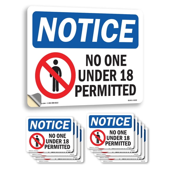 No One Under 18 Permitted OSHA Notice Vinyl Decal Label 24 Inch x 18 Inch - 10 Pack