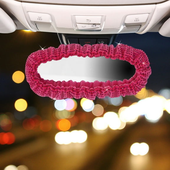 YUVA Diamond Car Mirror Cover, Elastic, White/Hot Pink/Black/Red, Bling Rhinestones, Decorative & Protective, Universal Fit for Rear View Mirrors