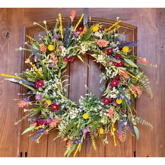 Ipopu Nature's Charm Texas Wildflower Wreath, 18-Inch Artificial - Spring Front Door Decor