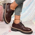 thumbnail image 3 of HEWUQI Womens Platform Mary Jane Oxfords Leather Comfortable Vintage Lace up Wingtip Non Slip Dressy Shoes Business Casual Chunky Heels Brown Size 7, 3 of 6