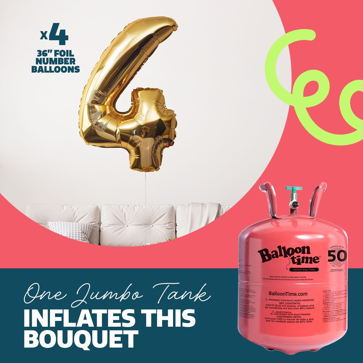 Balloon Time Jumbo Helium Tank Kit – Portable Helium Balloon Tank with Ribbon and Balloons