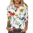 thumbnail image 2 of 3/4 Length Sleeve Womens Tops Floral Print Crewneck Loose Fit Dressy Casual Shirts Spring Summer Blouse Going out Top, 2 of 6