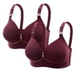thumbnail image 2 of LangJing Bras for Women No Underwire, 2PC Women's Solid Color Seamless Lifting Soft Support Bra For Women Everyday Bras Wine,XXXXL, 2 of 5