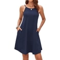thumbnail image 1 of Jdffashion Robe d'Été pour Femmes Col Licou Sans Manches Mini Robe Décontractée Florale de Plage avec Poches, 1 of 5