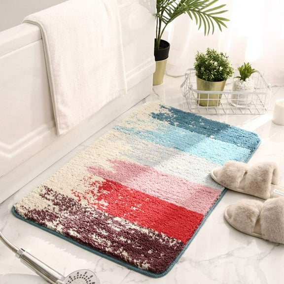 Nvzi Colorful Stripe Bathroom Rugs Bath Mat Non-Slip Shaggy Soft Shower Carpet Rug Absorbent Quick Dry Bath Rugs(Colorful a, 16"x24")