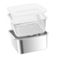 thumbnail image 4 of Recipiente de acero inoxidable para alimentos con colador, organizador para refrigerador, tapas transparentes, juego de colador para lechuga, frutas y 2500 ml, 4 of 8