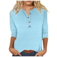 thumbnail image 2 of 3/4 Length Sleeve Womens Tops Spring Summer Casual Relaxed Fit V Neck Basic Plain T Shirts Blouse Work Shirt, 2 of 4