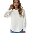thumbnail image 4 of SWSMCLT Women's Lace Illusion Long Sleeve Shirt Waffle Knit Tshirt Soft Patchwork Fashion Crew Neck Sweatshirt Fall Top White 6-8, 4 of 4