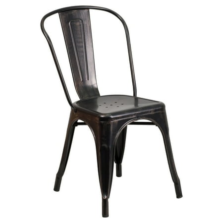 Flash Furniture Black-Antique Gold Metal Indoor-Outdoor Stackable Chair