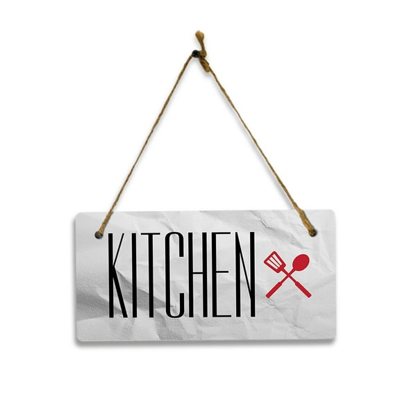 Kitchen (Crumpled Paper) 5x10 Hanging Plus Wall or Door Sign | Rustic Twine | Range of Vibrant Decor Styles | Room Signs For Home and Business