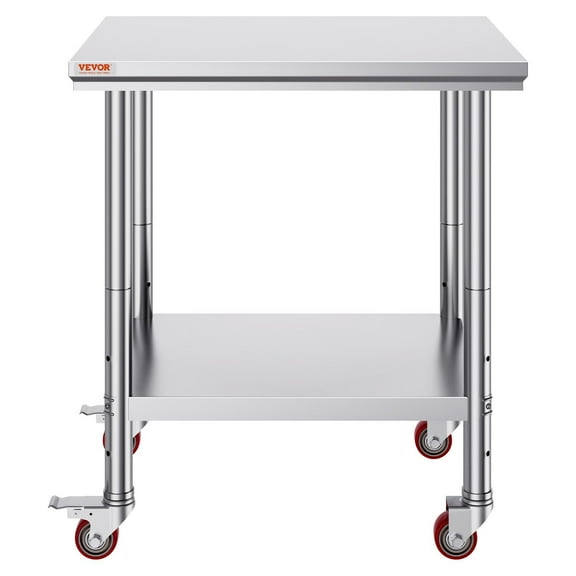 Commercial Stainless Steel Prep Table 24x30 with Casters - Mobile Work Table for Restaurant, Kitchen, 33.8 Inch Tall, Durable & Easy Clean
