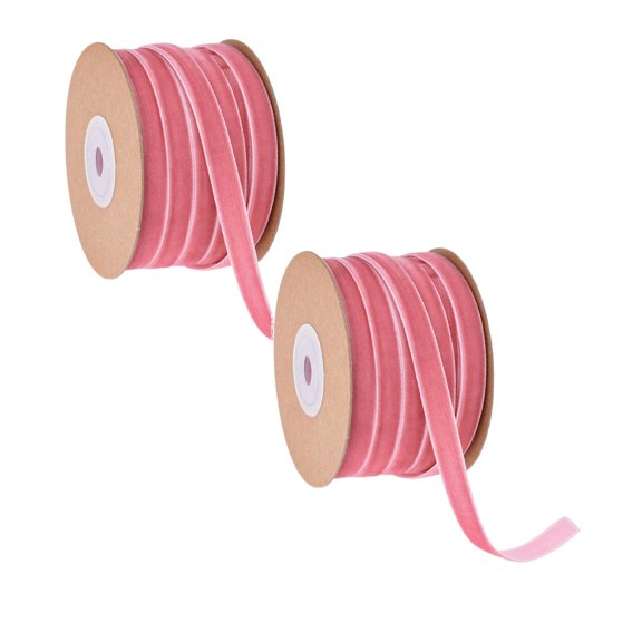 XJGHHSY 2 Pcs 20 Yards Pink Velvet Ribbon 3/8 inch Pink Velvet Fabric Vintage Thin Christmas Ribbon for Choker Flower Bouquet Gift Wrapping Hair Bows Christmas Decorations,Pink