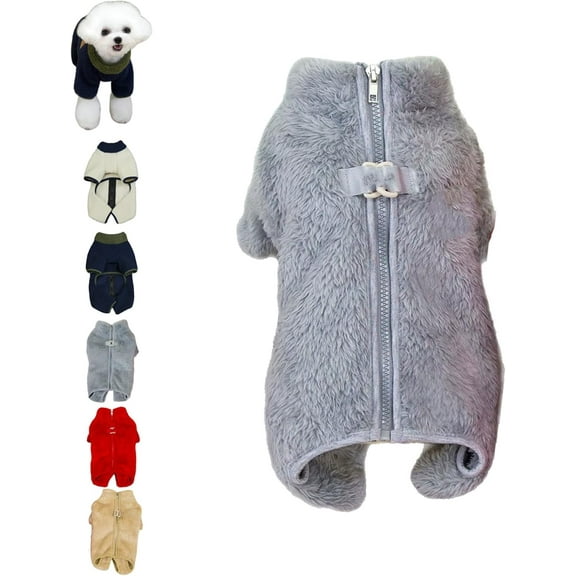 Winter Dogs Jumpsuit Coat with Back Zipper, Fleece Dog Pajamas – Warm Winter Dog Jackets, Plush Fleece Dogs Coat, Soft Cozy Pet Outfit for Pet (Gray, Small)