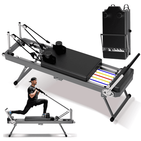Vacmaster 86.6in Extra Large Pilates Reformer - Multi-functional Home Fitness Equipment, 395lbs Capacity, with Dynamic Resistance Cords and Aerobic Rebounder, Improves Posture, Builds Strength