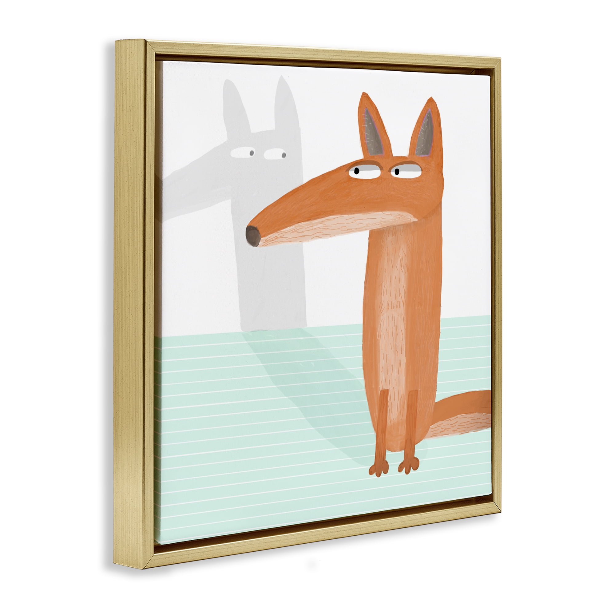 Stupell Industries Whimsical Fox Shadow Gold Framed Floater Canvas Wall Art, design by Carla Daly