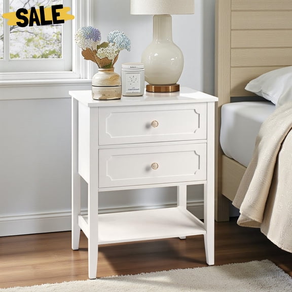 IVV Modern White Bedside Table, 27.9" Tall Nightstand with 2 Drawers & Bottom Shelf, Multipurpose for Bedroom/Living Room, Home Decor
