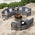 thumbnail image 2 of MEISSALIVVE 9-Piece Half-Moon Curved Outdoor Patio Furniture Set, Sectional Conversation Sofa with Wood Armrests, Coffee & Side Tables for Backyard Deck Garden, Gray, 2 of 9
